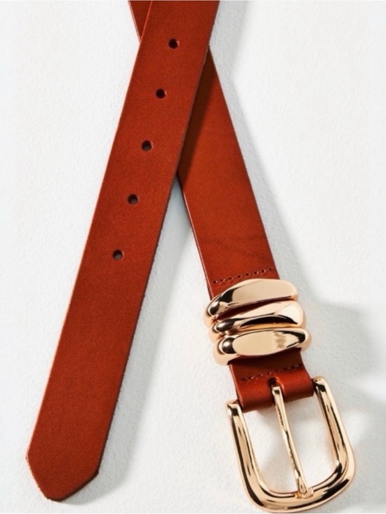 ANTHROPOLOGIE Structured Keeper Belt Brown Leather Gold Buckle Size Medium NWT main image 4